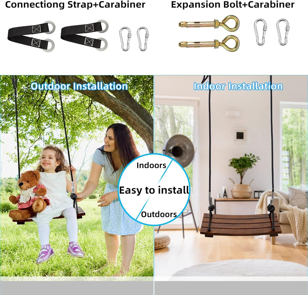 PELLOR Holzschaukelsitz, Antikorrosive Holzschaukel Baumschaukeln aus karbonisiertem Buchenholz mit