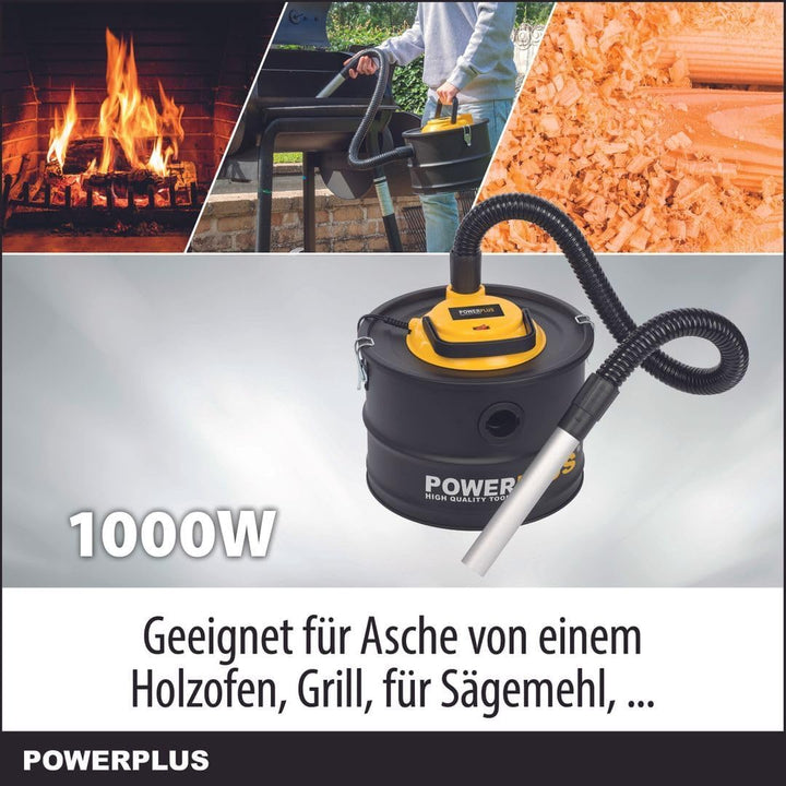 POWERPLUS elektrischer Aschesauger POWX3000-1000W Aschestaubsauger für Kamin, Ofen, Holzofen - Asche