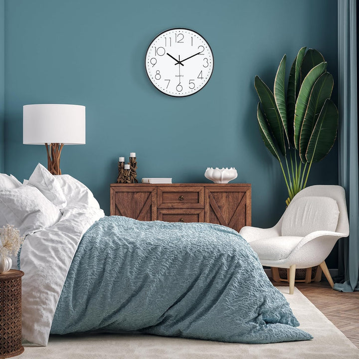 Lafocuse 3D Ziffern Lautlos Wanduhr Schwarz, 30cm Modern Leicht Ablesbar Küchenuhr, Ohne Tickgeräusc