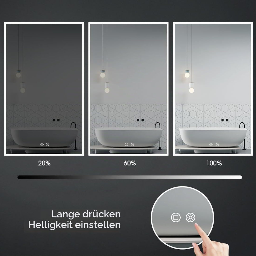 byecold Badspiegel mit Beleuchtung 100x60CM, LED Badezimmerspiegel, Wandspiegel Bad Spiegel mit Touc