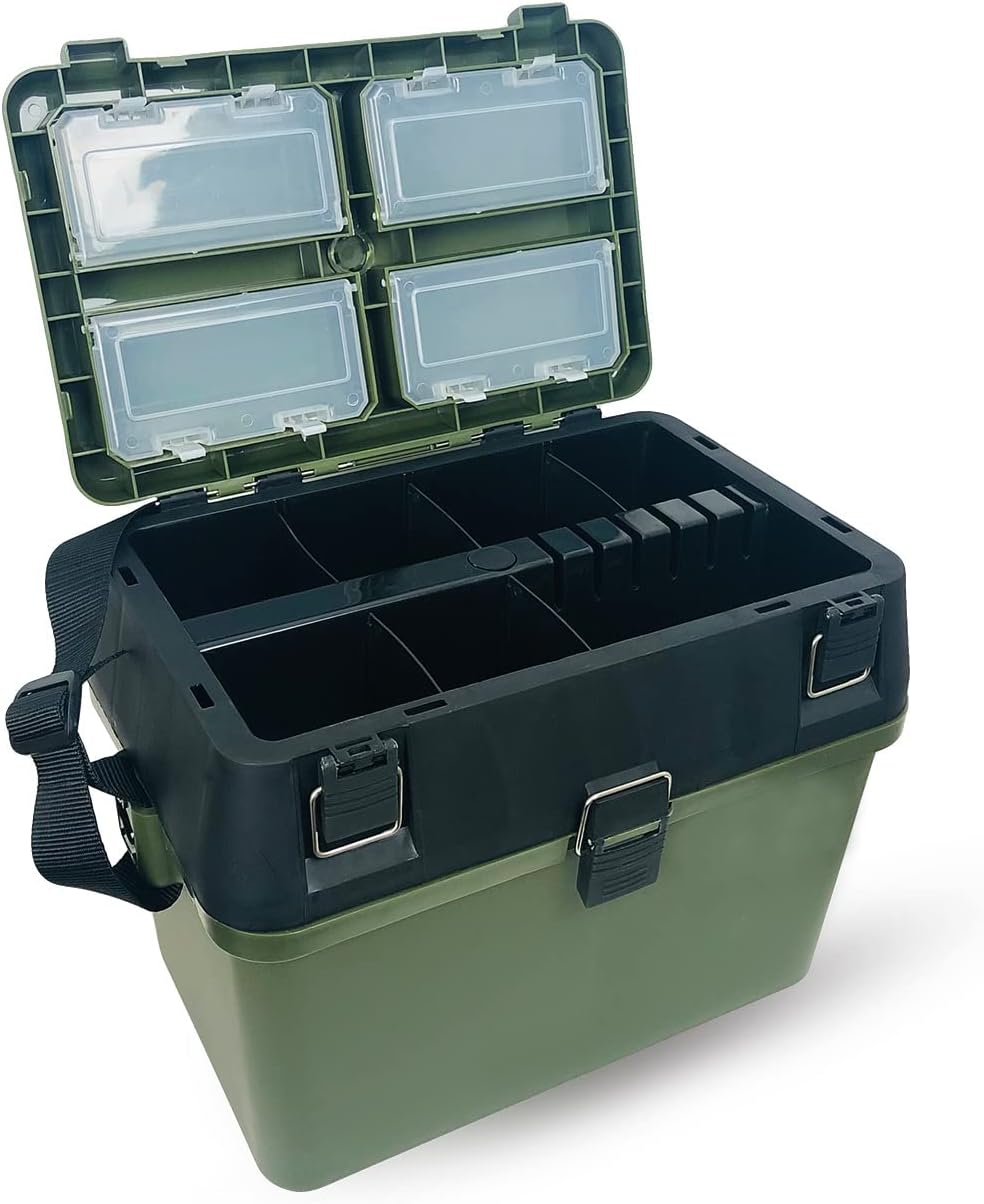 Sitzkiepe Gerätebox Angelkoffer Angelkiste 39,5 x 24,5 x 38cm grün