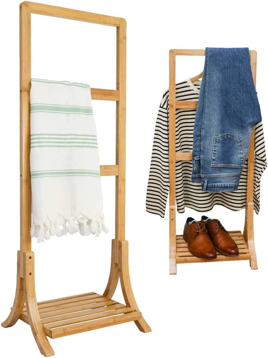 DuneDesign Nachhaltiger Bambus Handtuchständer - 40x30x102 Kleiderständer Bad Handtuchhalter Holz