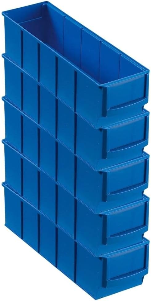SparSet 5x Blaue Industriebox 300 S | HxBxT 8,1x9,1x30cm | 1,6 Liter | Sichtlagerkasten, Sortimentsk