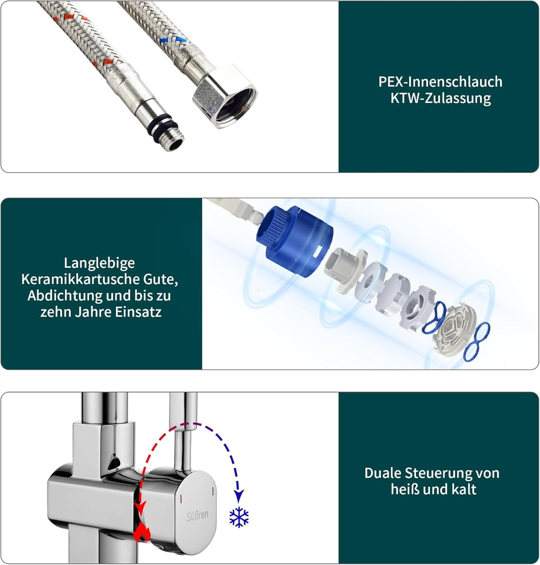 Wasserhahn Küche, Hochdruck Küchenarmatur Ausziehbar, Spültischarmatur mit Brause Zwei Wasserstrahla