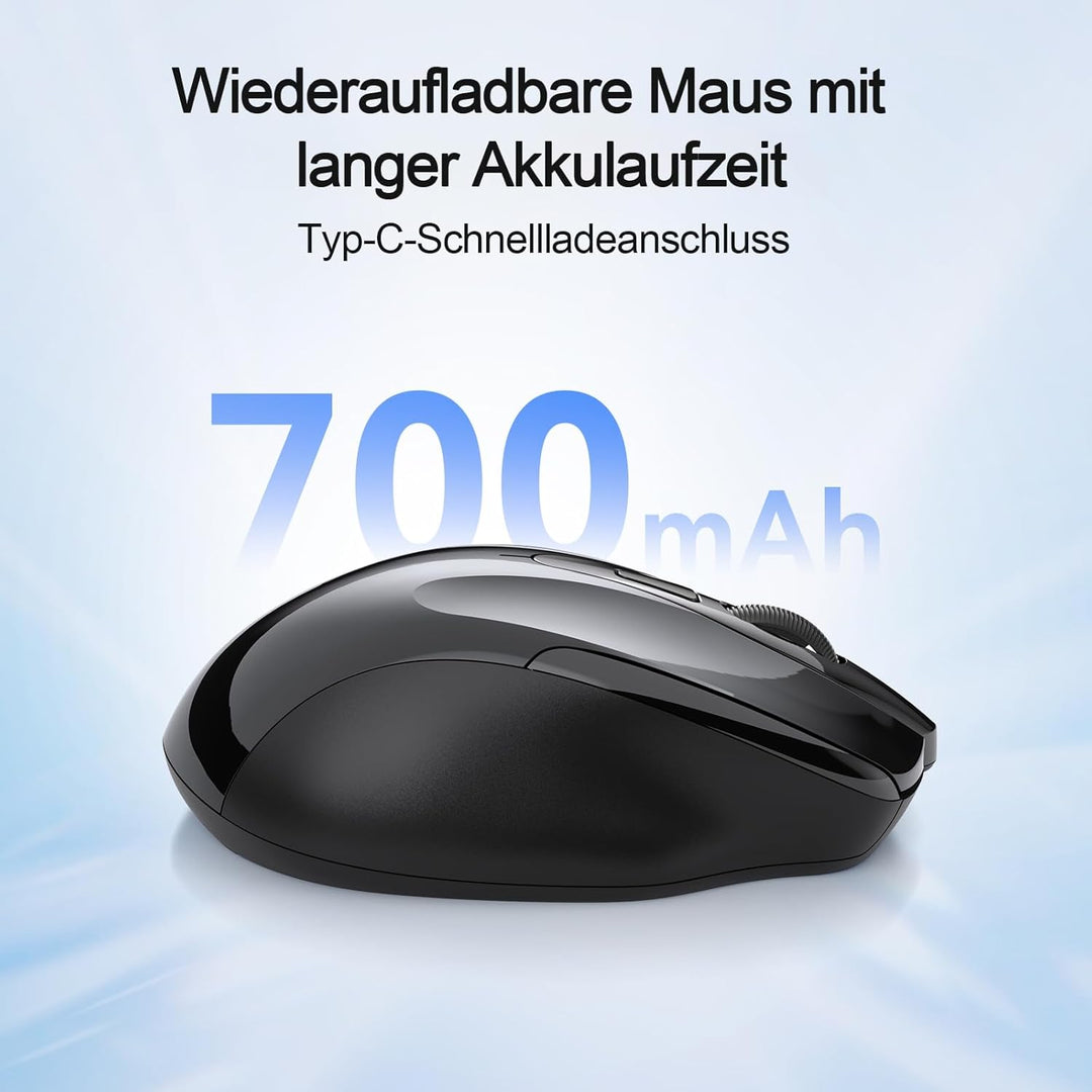 TECKNET Bluetooth Maus mit Jiggler, Wiederaufladbare Maus Kabellos für Laptops(DREI Modi: BT 5.0/3.0