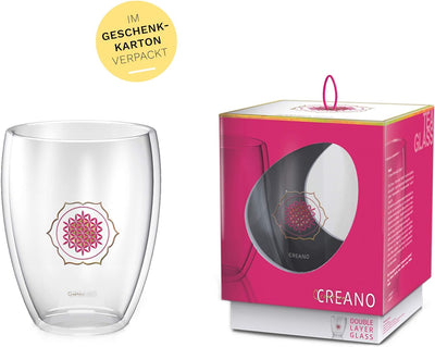 Creano doppelwandiges Tee-Glas, Latte Macchiato, Thermobecher Blume des Lebens | 250ml, in exklusive