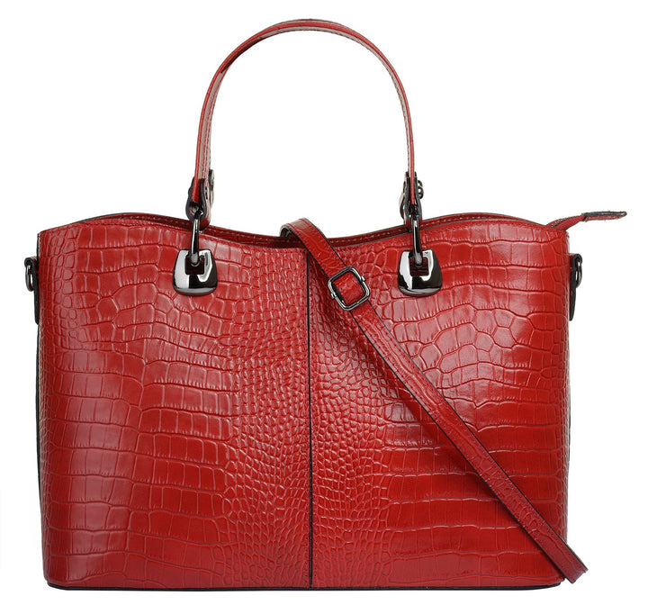 Handtasche Echt Leder Damen Made in Italy, Smartphonefach, Damenhandtasche im Kroko-Design, Umhänget