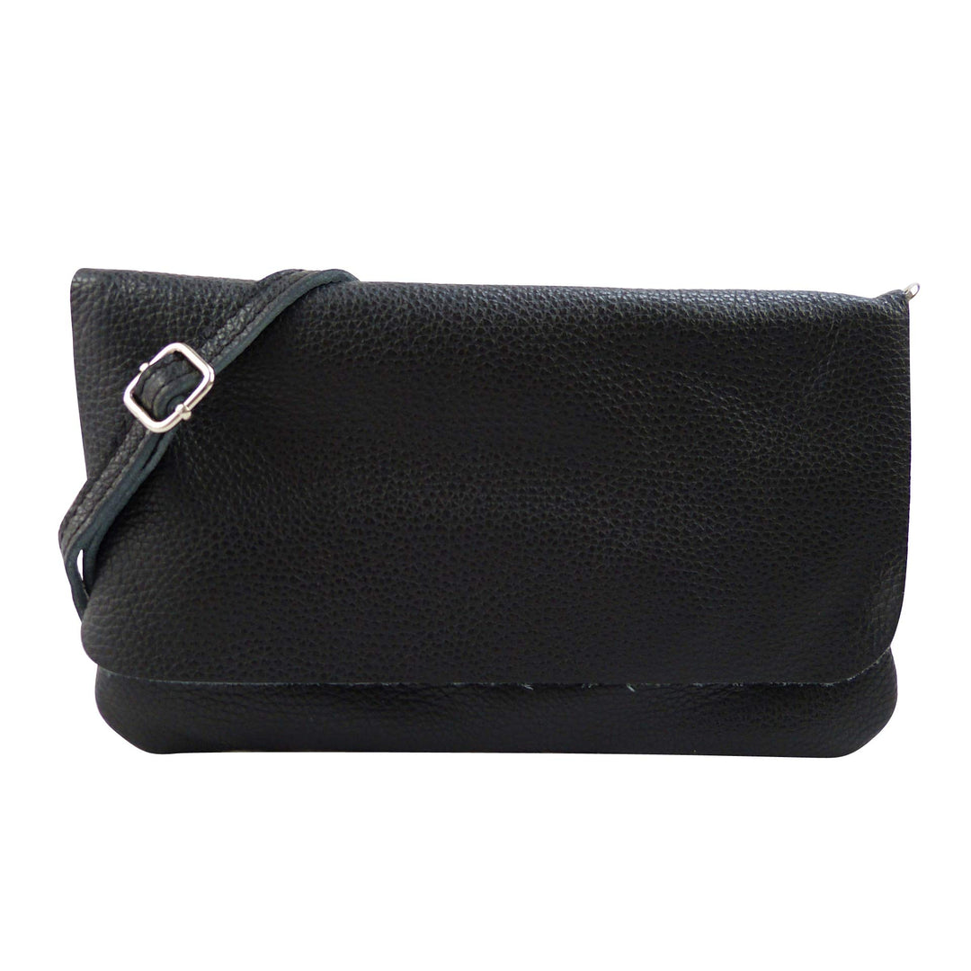 SH Leder Echtleder Umhängetasche Clutch kleine Tasche Abendtasche 24,50x15cm Ely G149 Schwarz, Schwa