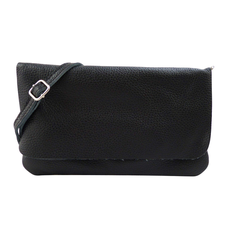 SH Leder Echtleder Umhängetasche Clutch kleine Tasche Abendtasche 24,50x15cm Ely G149 Schwarz, Schwa