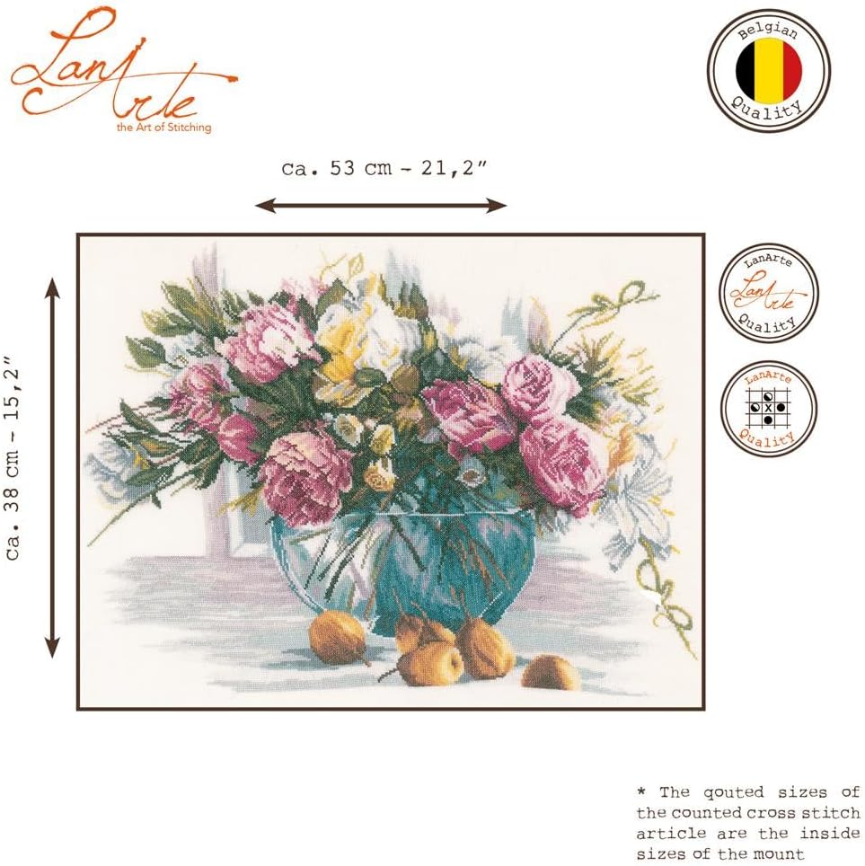Lanarte Zählmusterpackung Stillleben m. Blumen Leinen Kreuzstichpackung, Baumwolle, Mehrfarbig, 53 x