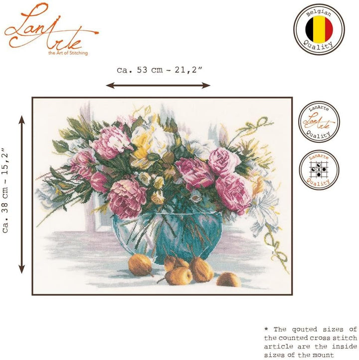 Lanarte Zählmusterpackung Stillleben m. Blumen Leinen Kreuzstichpackung, Baumwolle, Mehrfarbig, 53 x