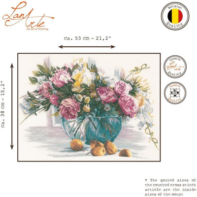Lanarte Zählmusterpackung Stillleben m. Blumen Leinen Kreuzstichpackung, Baumwolle, Mehrfarbig, 53 x