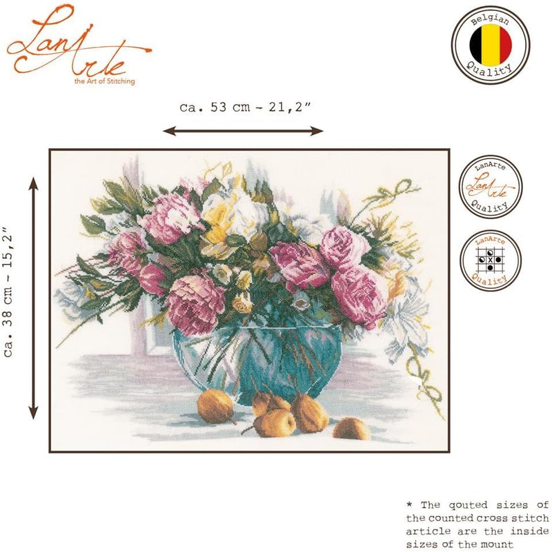 Lanarte Zählmusterpackung Stillleben m. Blumen Leinen Kreuzstichpackung, Baumwolle, Mehrfarbig, 53 x