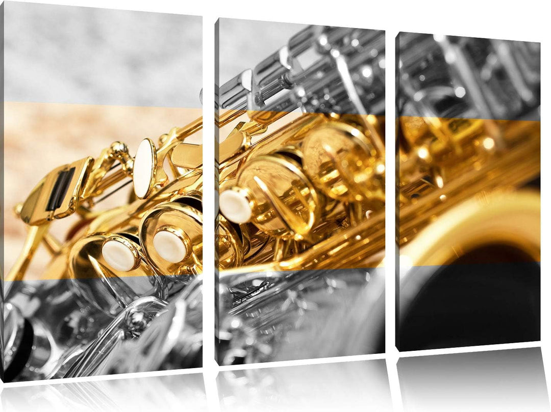 Pixxprint schimmerndes Saxophon als Leinwandbild | Grösse: 3 Teilig (120x80) | Wandbild| Kunstdruck