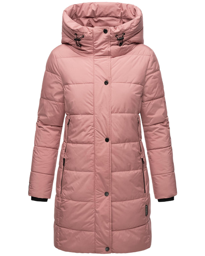 MARIKOO Damen Wintermantel Warmer Steppmantel lang mit Kapuze und hohem Kragen Karumikoo XVI XS-3XL