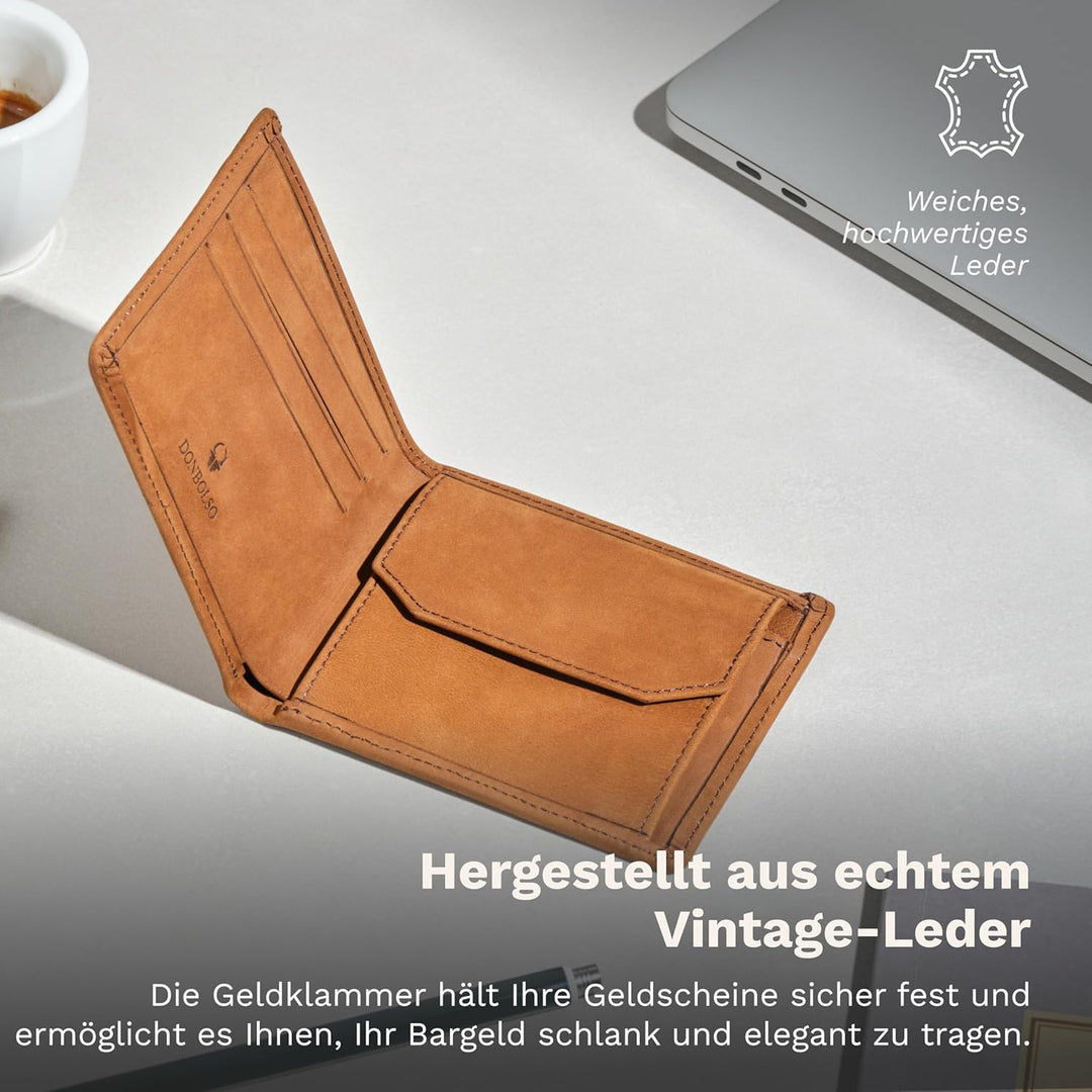 DONBOLSO Geldbörse Verona I Platz für 8 Karten I Kompaktes Herren Portemonnaie aus Leder I Echtleder