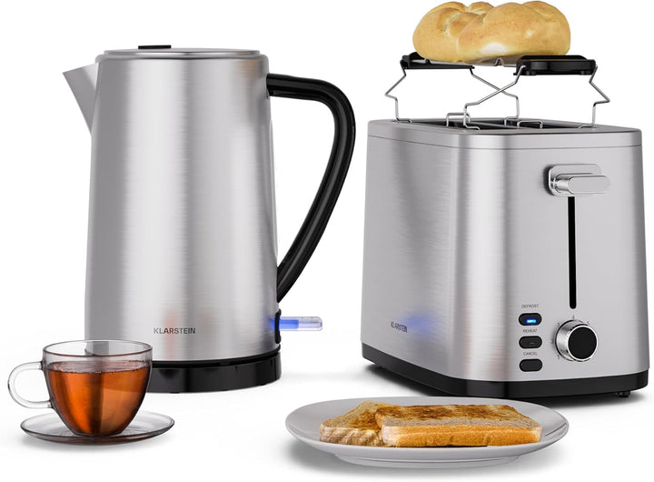 Klarstein Verosteel Toaster Wasserkocher Set - Edelstahl, 2 Scheiben Toaster mit 7 Bräunungsstufen &