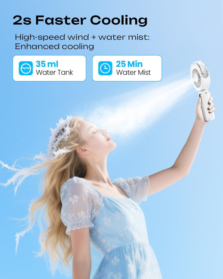 Otlonpe Handventilator Mit Wasserkühlung, 4000mAh Hand Ventilator Akku Aufladbar Mit Wasser, Leistun