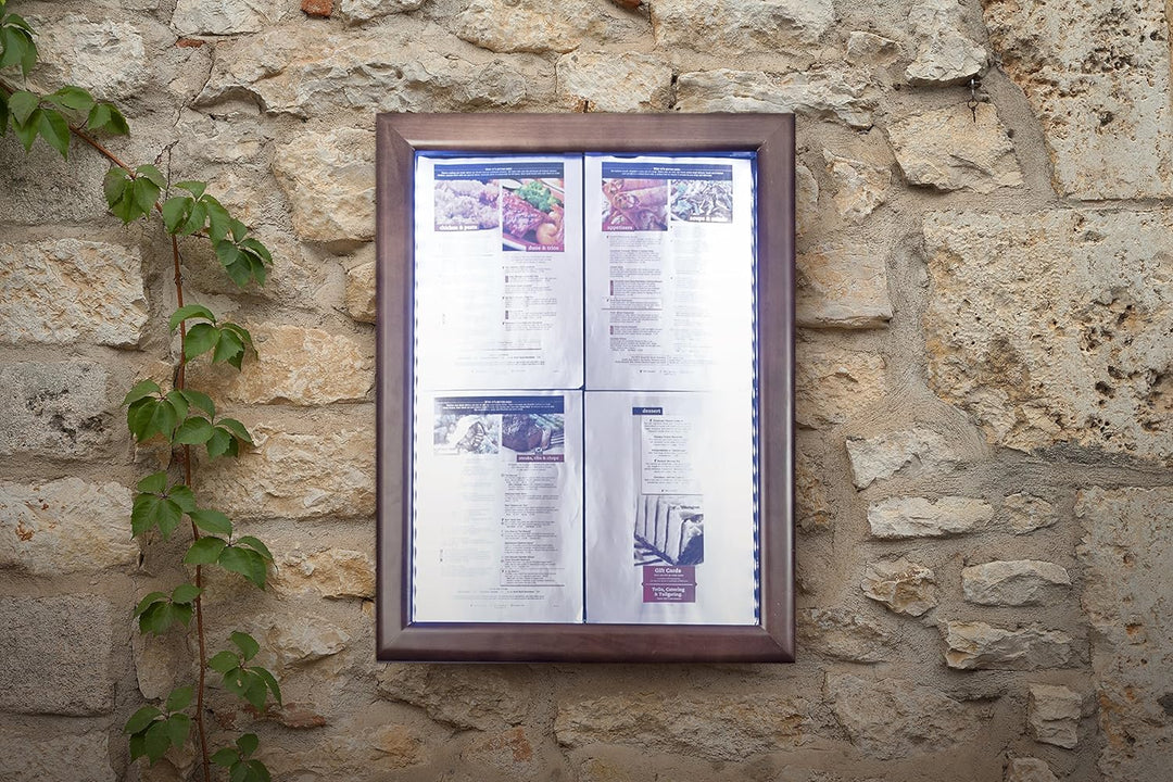 Securit LED Classic Glas Info-Display, 4 x A4 (A2), 53 x 70 x 6 cm, braun Rahmen (mcs-4 a4-wldb) bra