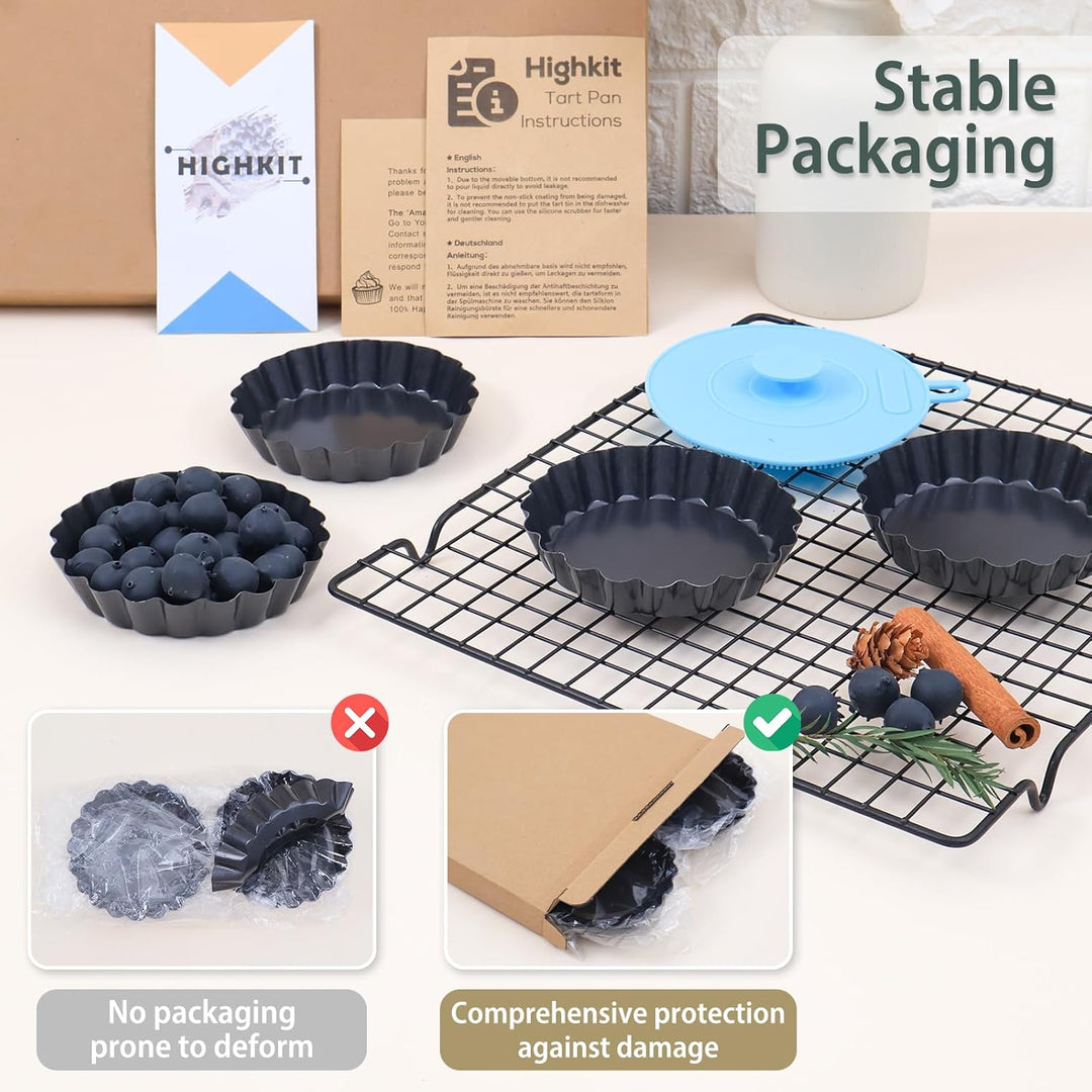 Highkit 10 Stück Tarteform mit Hebeboden, Antihaftbeschichtung Quicheform Klein 10 cm / 4 Zoll Rund
