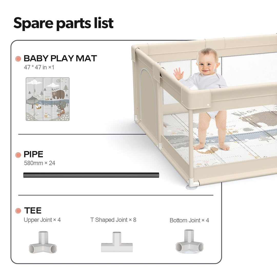 Fodoss Baby Laufgitter mit Matte, 120x120cm Laufstall Baby, mit Matratze, Atmungsaktives Netzdesign,