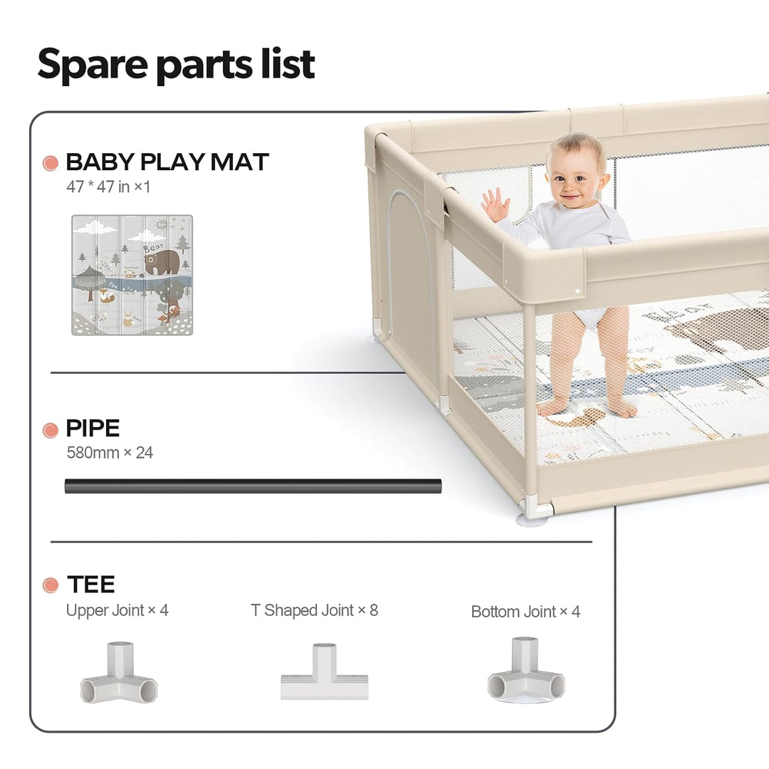Fodoss Baby Laufgitter mit Matte, 120x120cm Laufstall Baby, mit Matratze, Atmungsaktives Netzdesign,