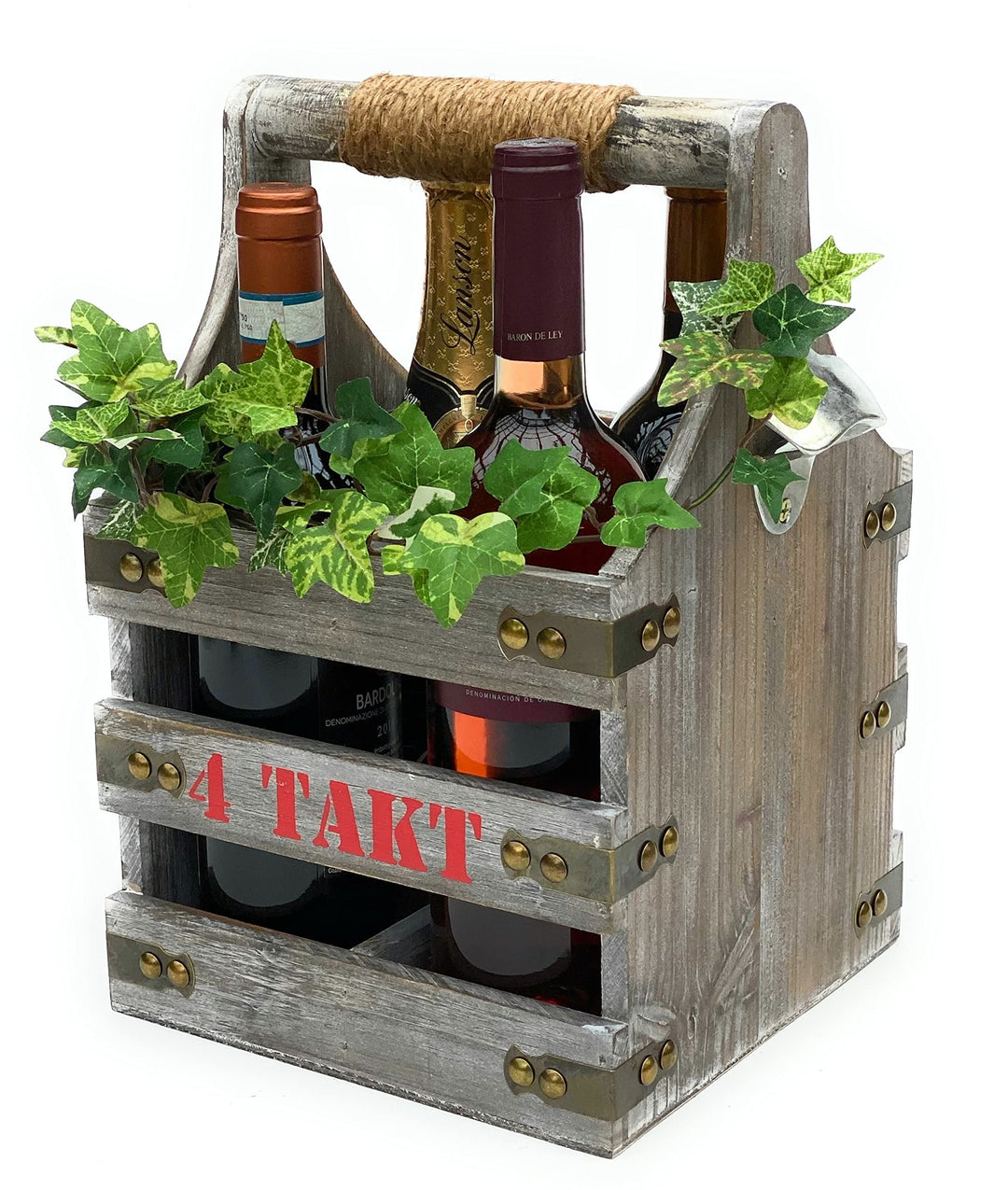 DanDiBo Weinträger 4 Flaschen Flaschenträger Holz 4 Takt 96034 Weinregal Flaschenkiste Flaschenkorb