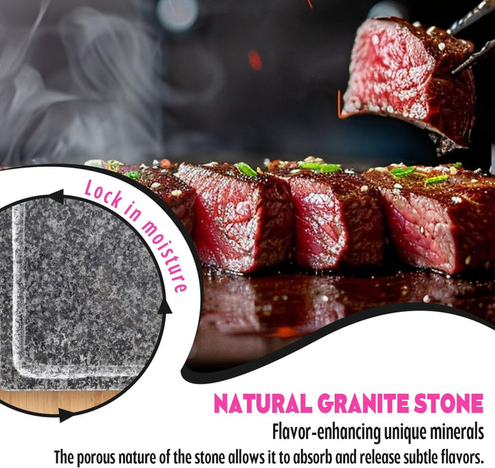 Artestia Kochsteine für Steak mit doppelten Granitsteinen, brutzelnde Steakstein-Kochset für BBQ/Hib