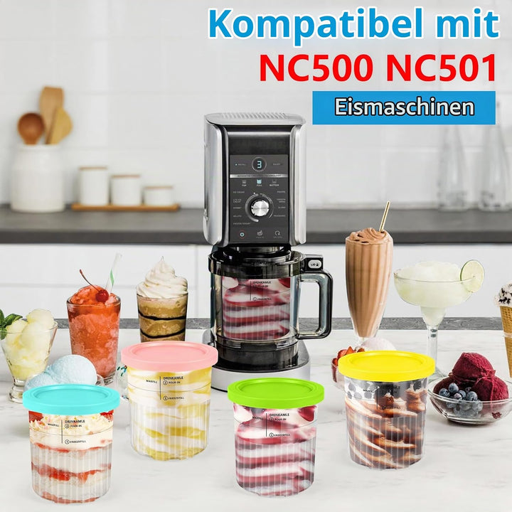 Diealles Shine Creami Behälter für Ninja CREAMI Eismaschine - 4 Pack Deluxe Behälter mit Löffel, Zub