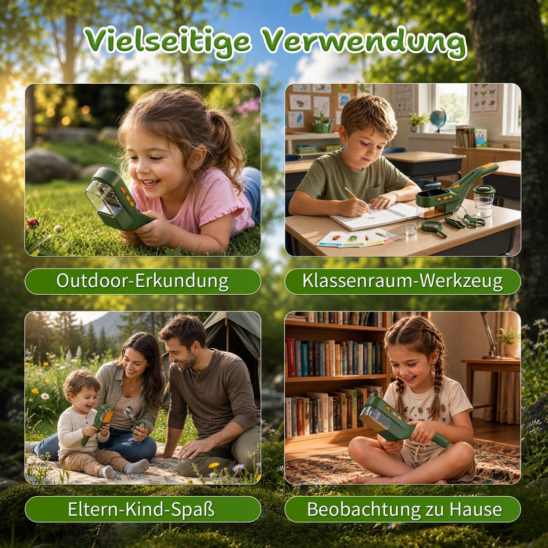 3-in-1 Insektenfänger für Kinder, Mikroskop für Kinder mit 2,4-Zoll-IPS-Display, 500X Vergrösserung