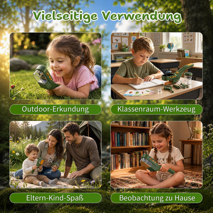 3-in-1 Insektenfänger für Kinder, Mikroskop für Kinder mit 2,4-Zoll-IPS-Display, 500X Vergrösserung