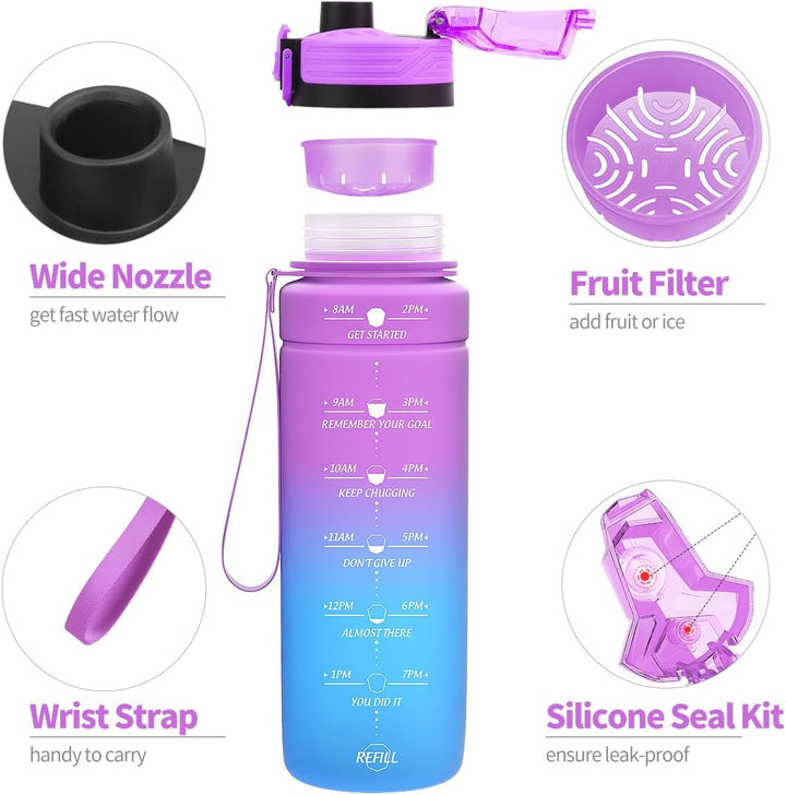 Sport Trinkflasche 2l, 1,5l, 1l, 700ml, 500ml Trinkflasche Kinder Auslaufsicher, Motivierende Wasser