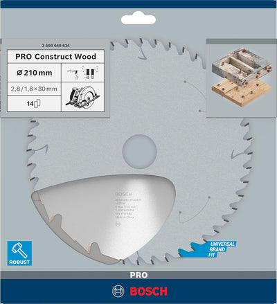 Bosch 1x PRO Construction Wood Kreissägeblatt für Netz-Handkreissägen (für Bauholz mit Mörtel und Nä