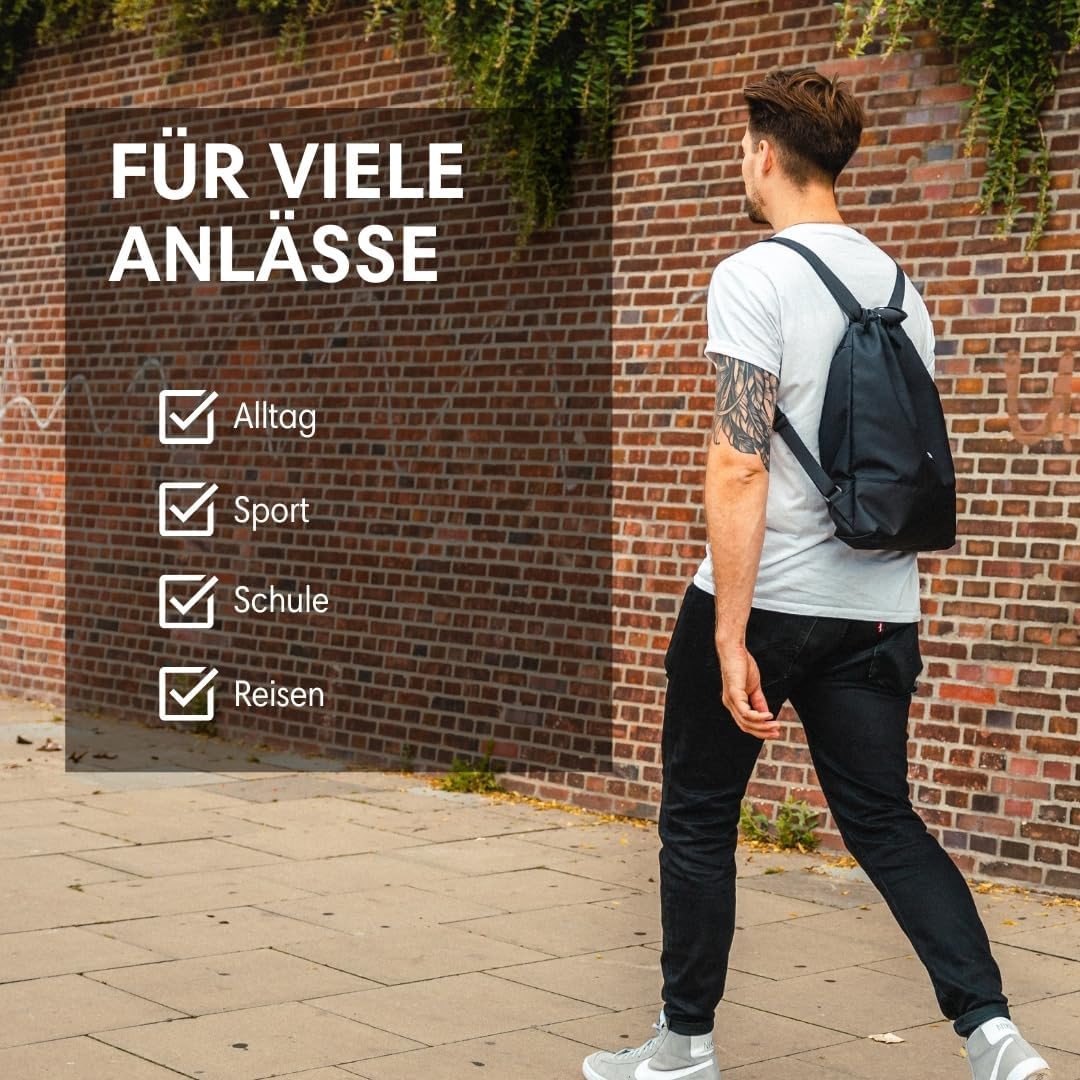 LARKSON Turnbeutel Damen &amp; Herren Schwarz - No 7 - Rucksack Damen für Sport und Festival - Beutel Ru