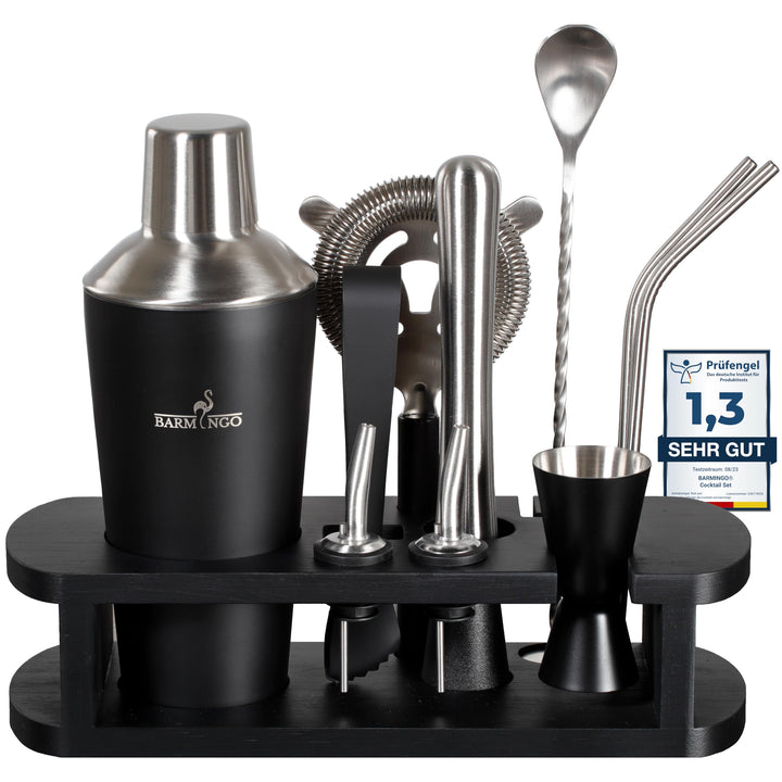 BARMINGO® Edelstahl Cocktail Set 11tlg. – 700 ml Cocktail Shaker Set mit Ständer und Bar Zubehör, Co
