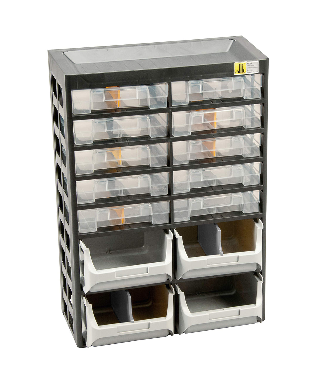 Allit 458140 Kleinteiledepot, schwarz, gelb, 10 Schübe, 4 Boxen, 7 Trenner, 10 Schübe, 4 Boxen, 7 Tr