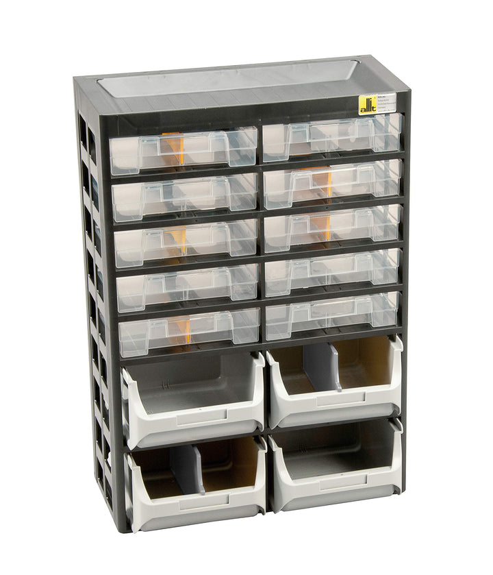 Allit 458140 Kleinteiledepot, schwarz, gelb, 10 Schübe, 4 Boxen, 7 Trenner, 10 Schübe, 4 Boxen, 7 Tr