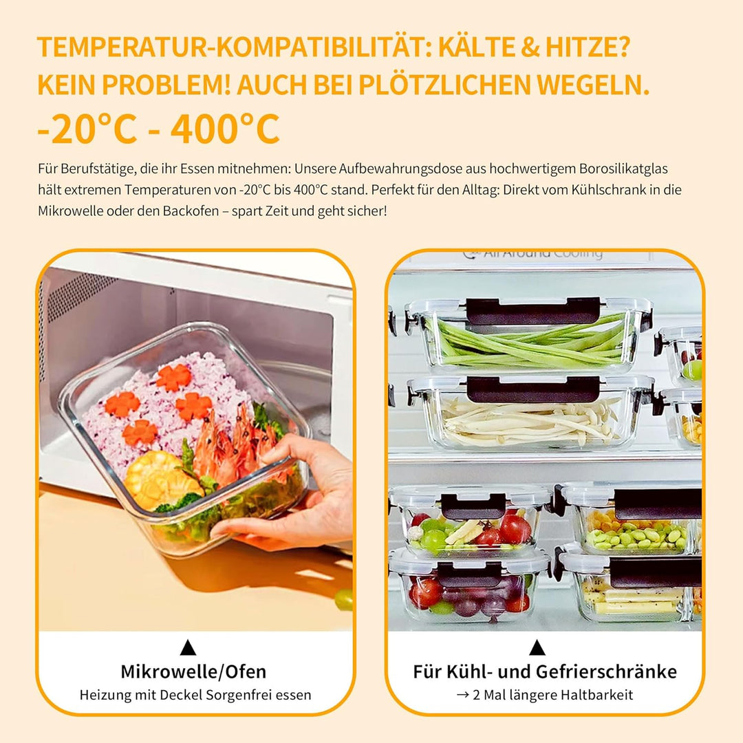 LNWSN Aufbewahrungsbox Küche, Frischhaltedosen, Vorratsdosen Glas mit Deckel Set, Spülmaschinen, Mik