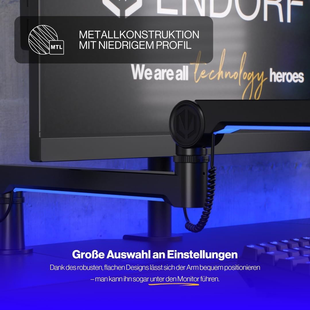 ENDORFY Broadcast Low Profile RGB Boom Arm, Premium Low Profile Mikrofon Smartfone und Lichtarm mit
