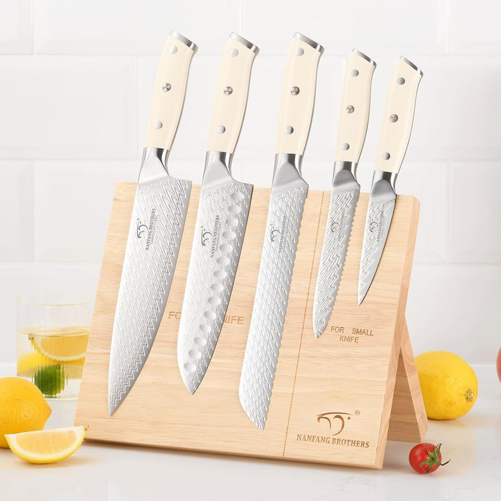 NANFANG BROTHERS Küchenmesser Set, 6 Stück Damaszener Stahl VG10 Küchenmesser Set mit Holz Magnetisc