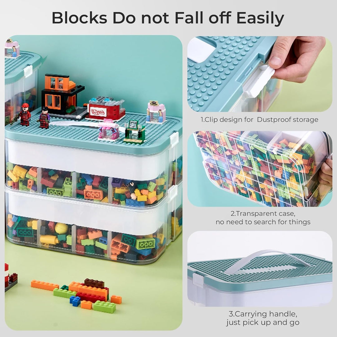 Kinder Aufbewahrungsbox mit Deckel für Lego Bausteine, 2 Stufen Aufbewahrungsboxen für Lego, Stapelb