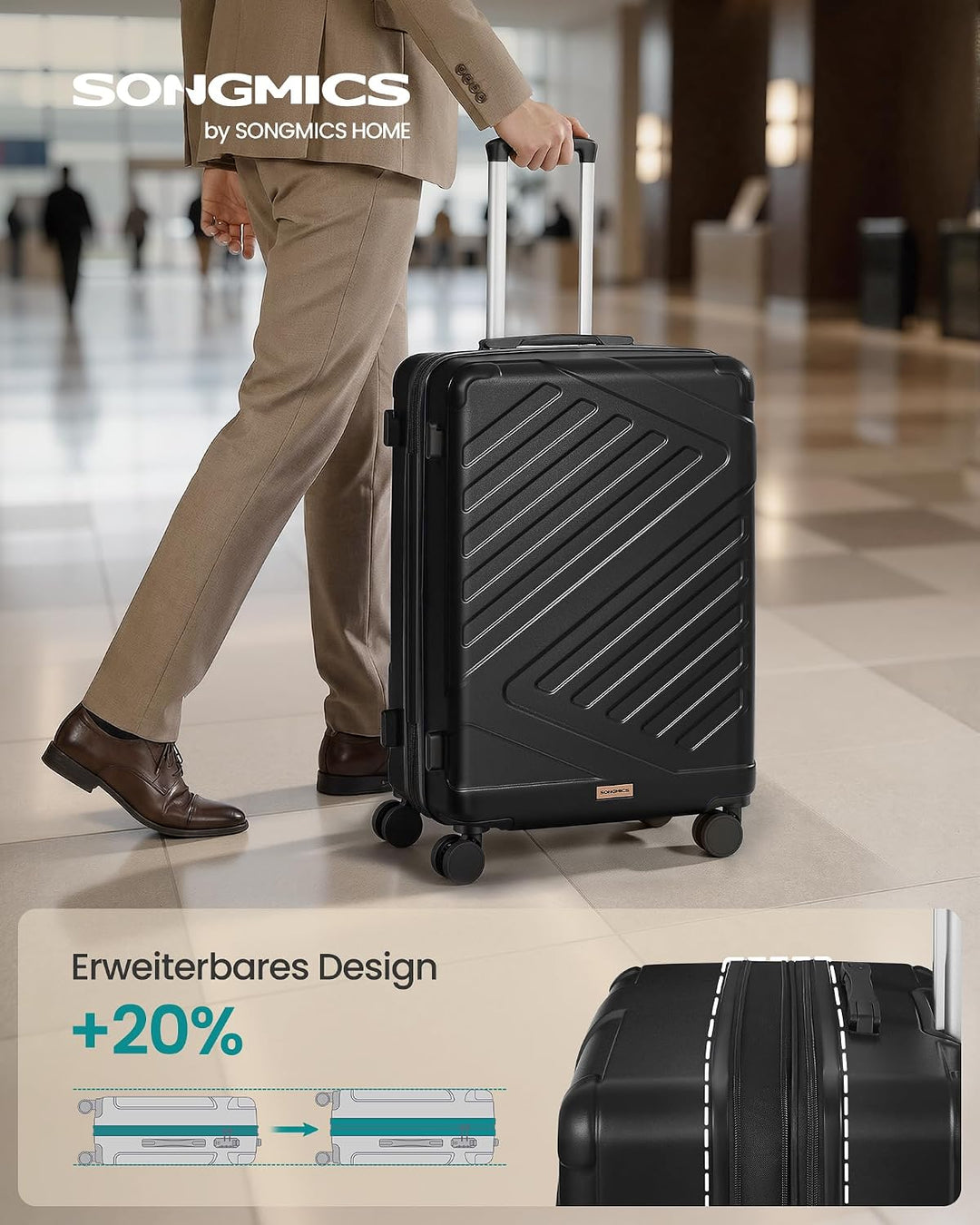SONGMICS Koffer, Reisekoffer, Hartschalenkoffer mit TSA-Schloss, Koffergurt, ABS-Trolley, 4 Zwilling