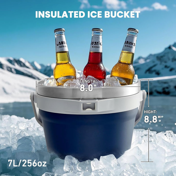 Autsel 7L Eiswürfelbehälter mit Deckel, Doppelwandiger Isolierter Eisbehälter, Edelstahl Eiskübel mi