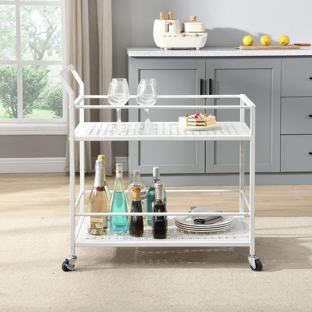 FineBuy Servierwagen 79x45x83 cm Metall Weiss mit Rollen, Küchenwagen | Barwagen mit 2 Ebenen und Fe