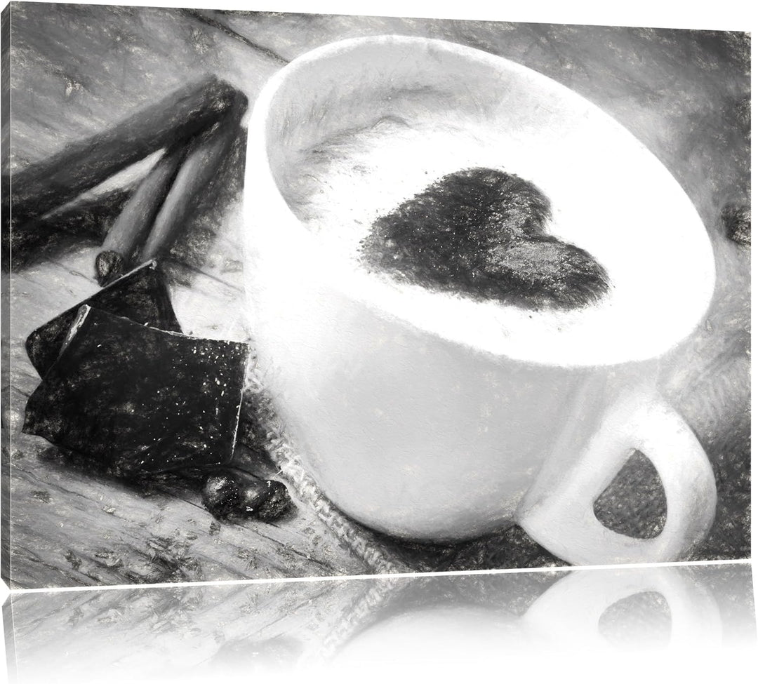Kaffeetasse Kohle Effekt, Format: 100x70 auf Leinwand, XXL riesige Bilder fertig gerahmt mit Keilrah
