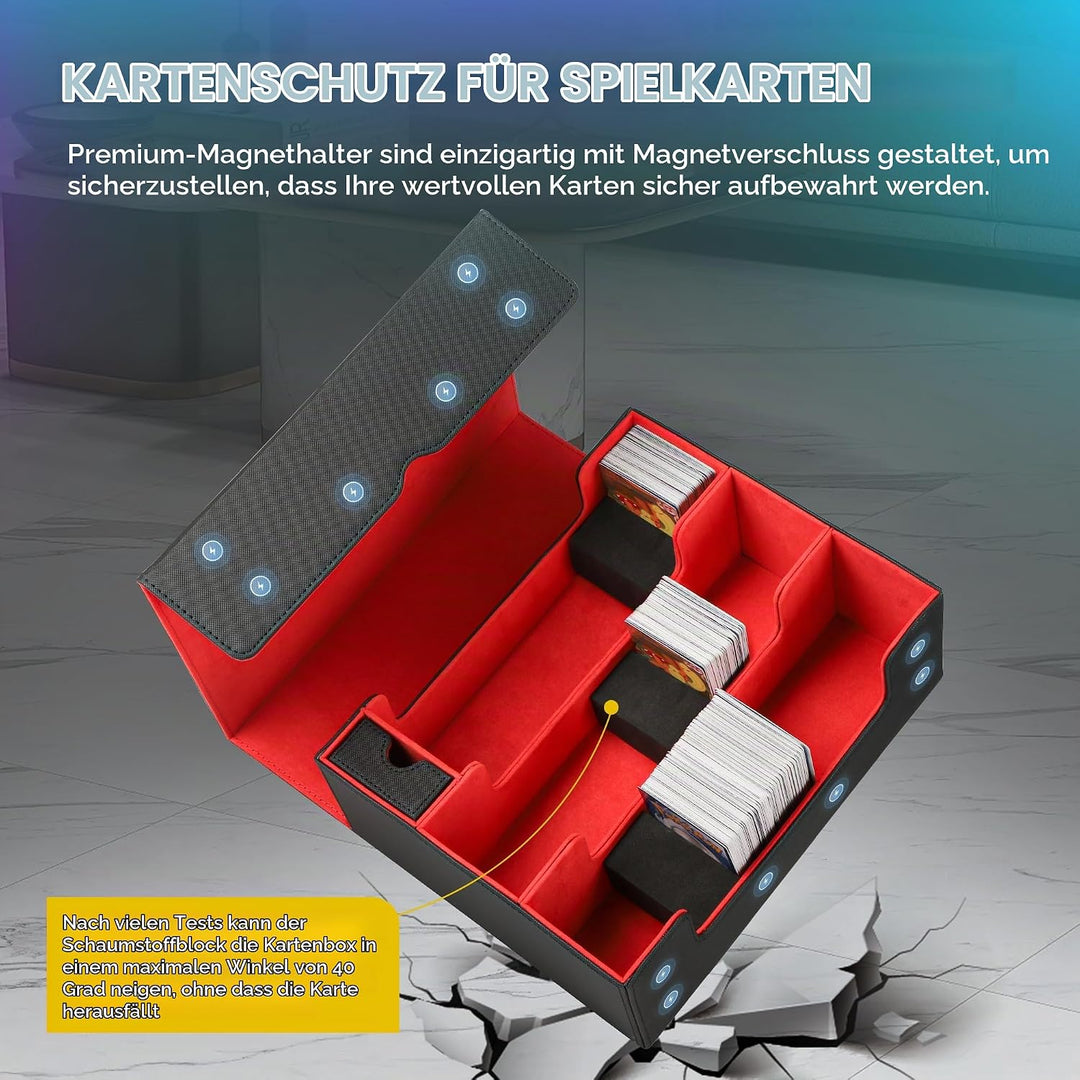 Sammelkarten Aufbewahrungsbox für 1800+ Karten, Magnetische Card Deck Box mit Tragezubehör, Sammelka
