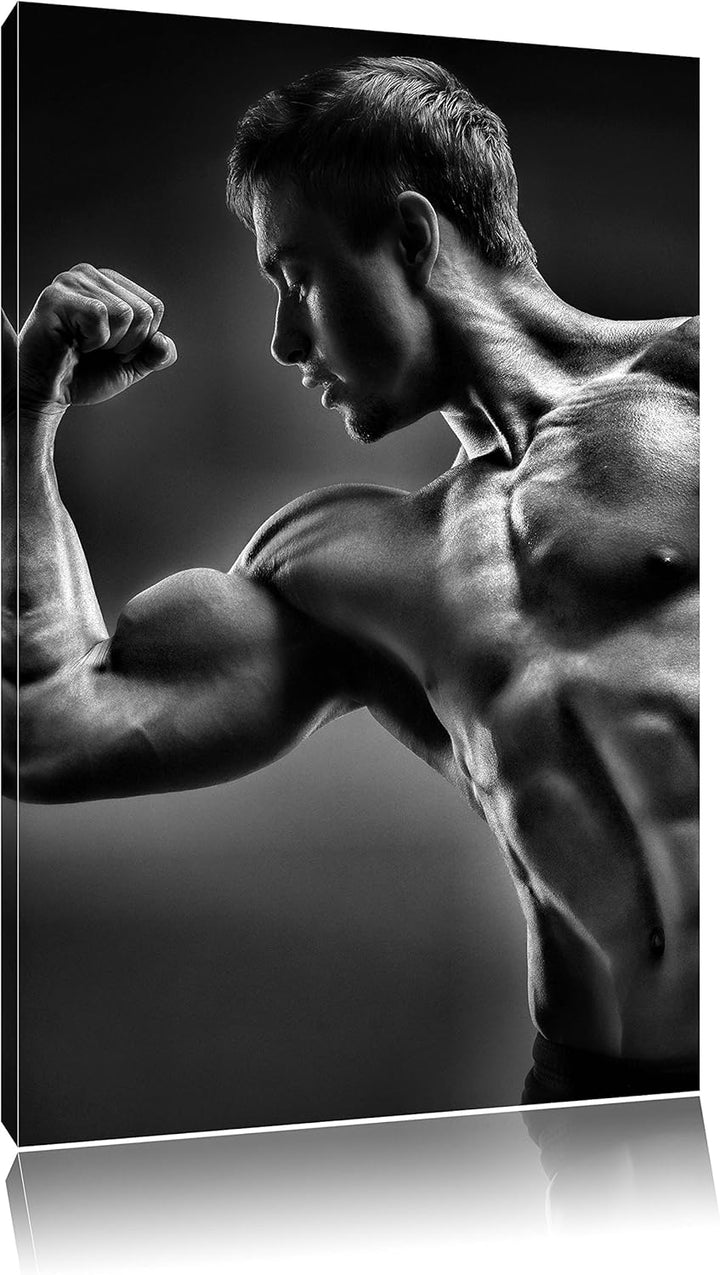Pixxprint Starker Bodybuilder als Leinwandbild/Grösse: 100x70 cm/Wandbild/Kunstdruck/fertig bespannt