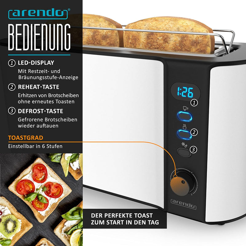 Arendo - Wasserkocher und Toaster im Set Edelstahl Weiss Matt Wasserkocher 1,5L 40° - 100°C Warmhalt