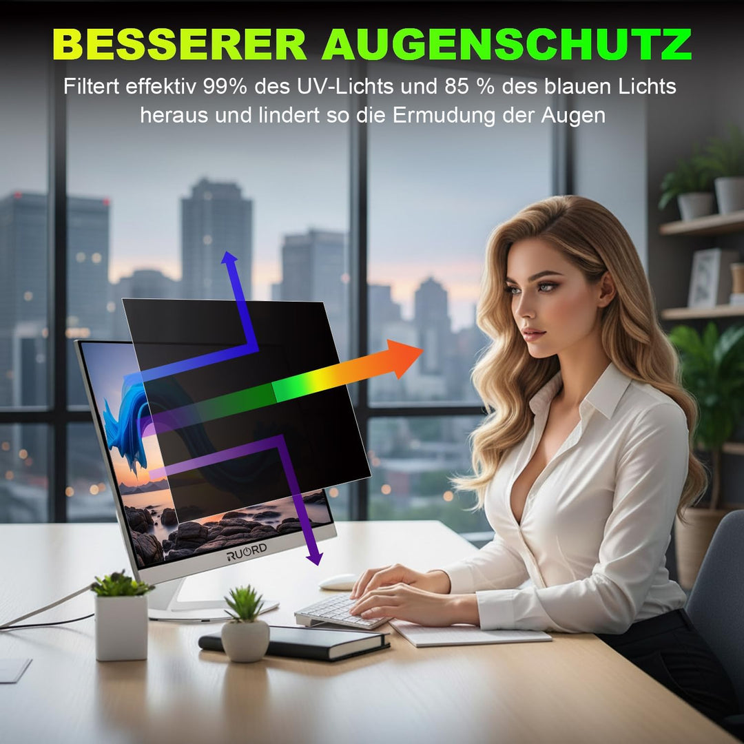 Sichtschutzfolie für 24 Zoll 16:10 (51.9x32.5cm) Monitor - Blaulichtfilter & Blendschutz, Abnehmbar