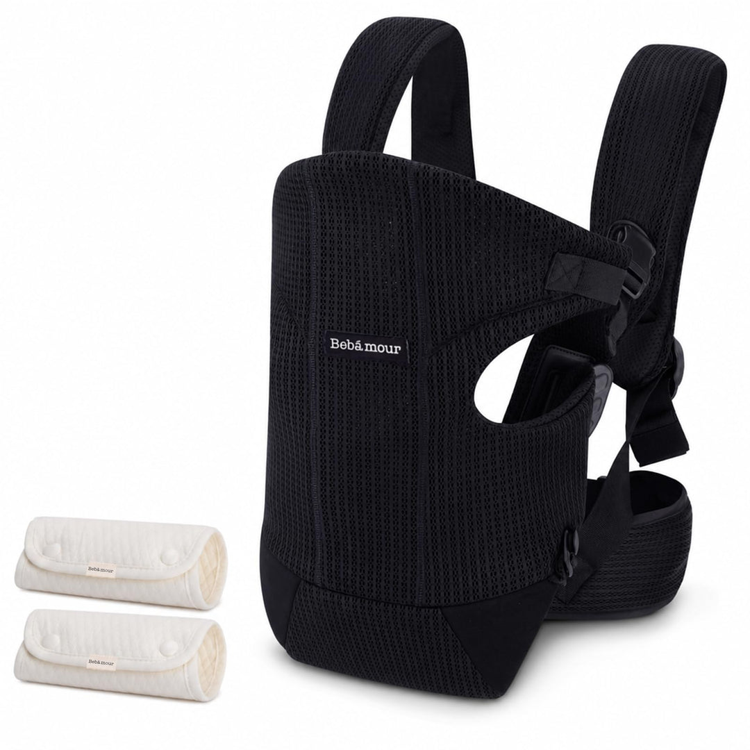 Bebamour Babytrage Vorder und Rückentrage mit 2 Schulterlätzchen, Black, Black